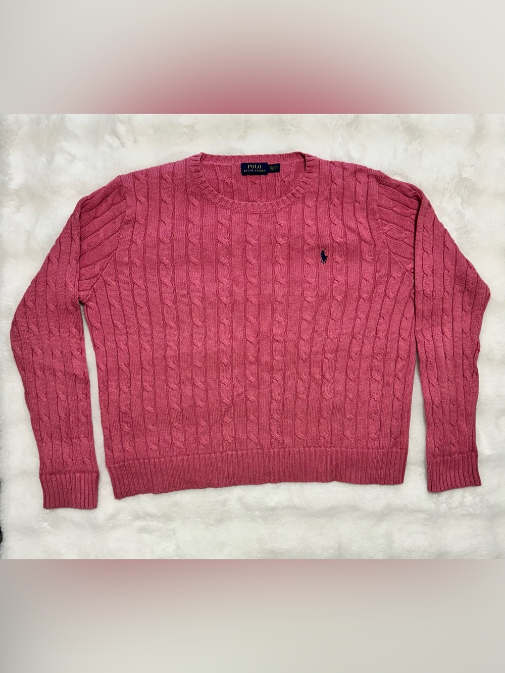 Ralph Lauren Pink Cable-Knit Crewneck Sweater
